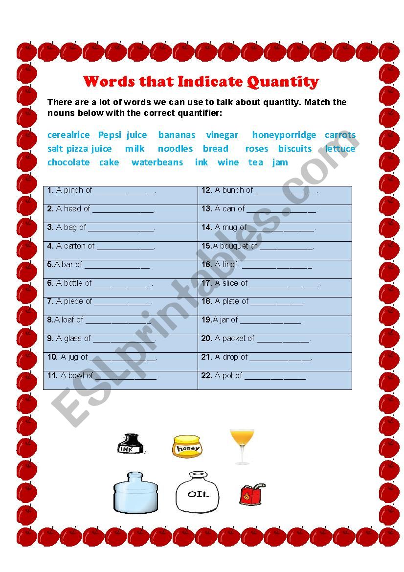 Words that Indicate Quantity worksheet