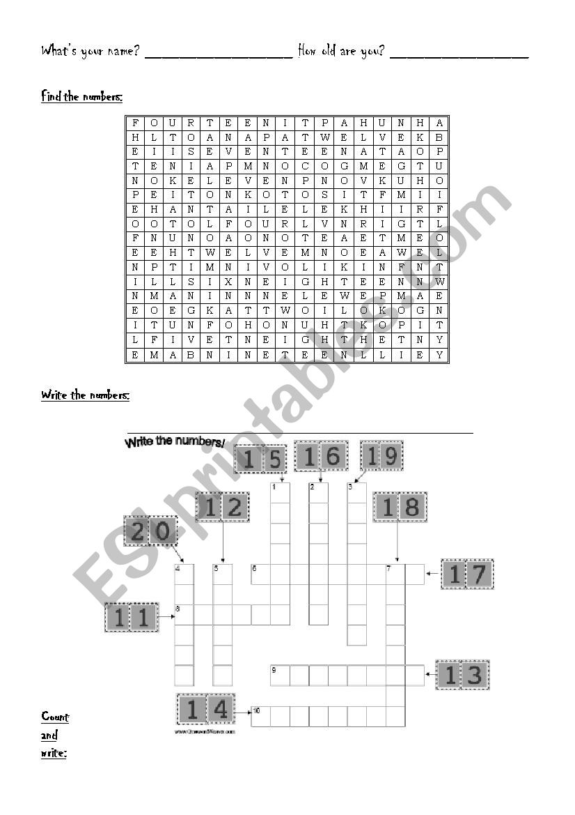 Numbers 1 to 20 worksheet