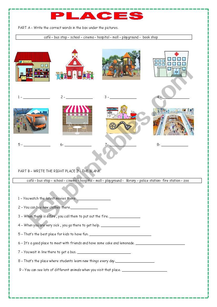 PLACES worksheet