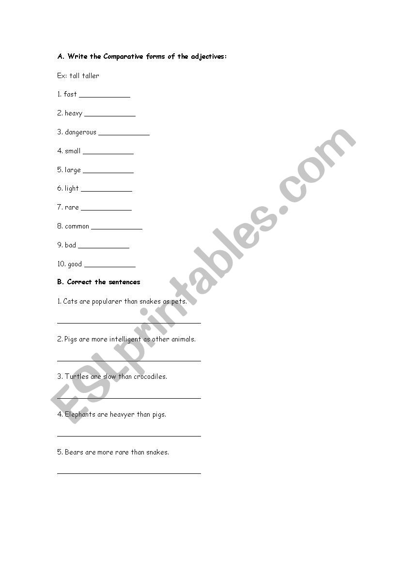 Comparatives and superlatives worksheet