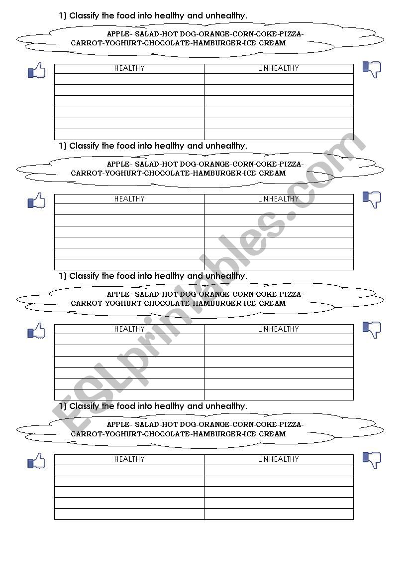 HEALTHY AND UNHEALTHY FOOD worksheet