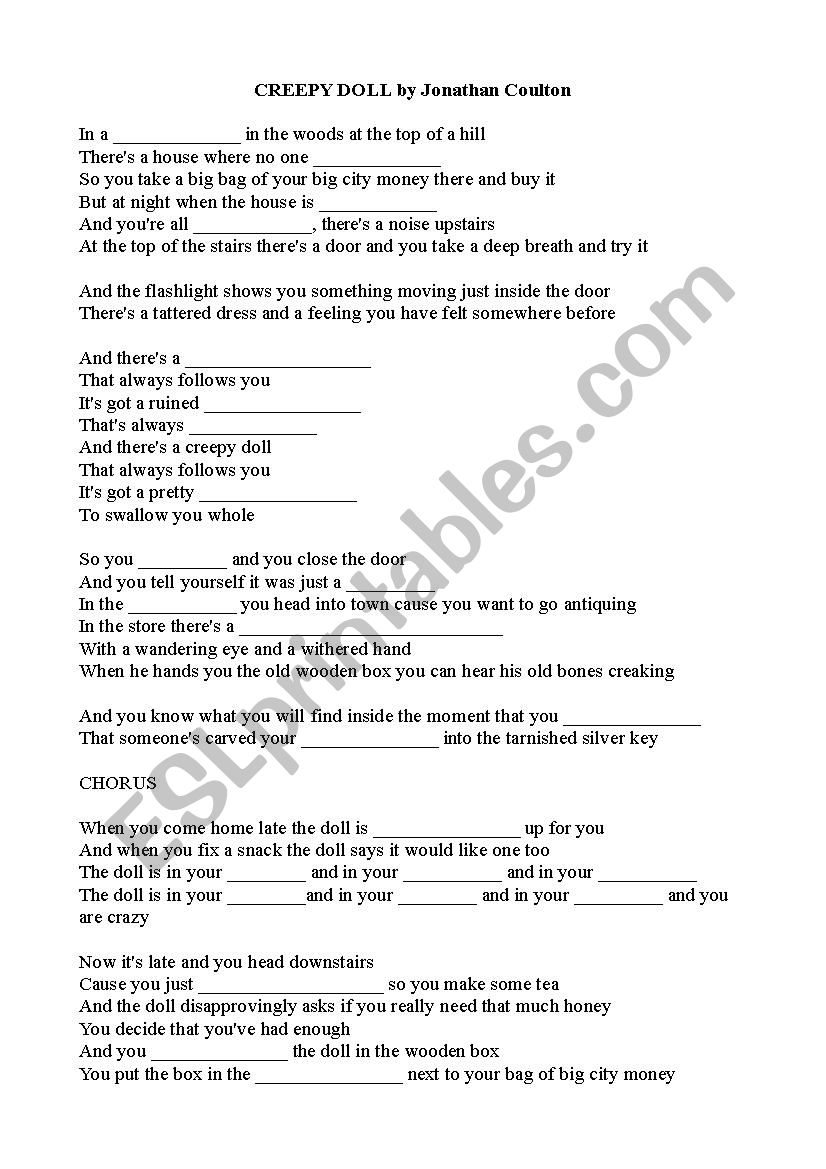 Creepy Doll - A scary story worksheet