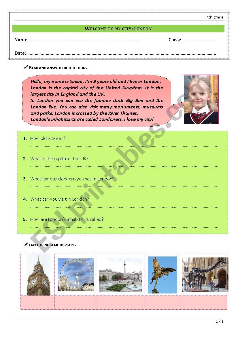 Welcome to my city: London! worksheet