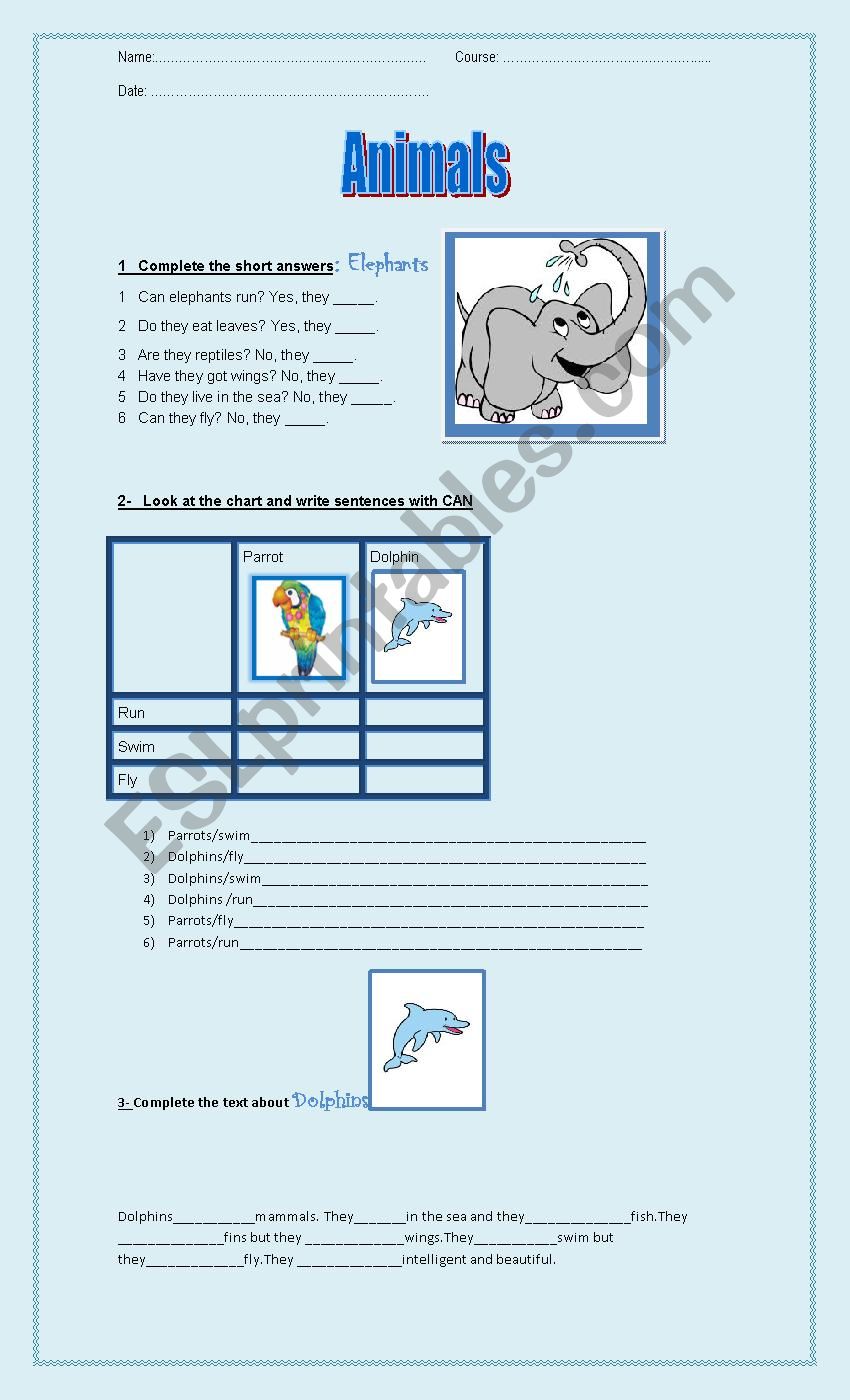 Animals worksheet