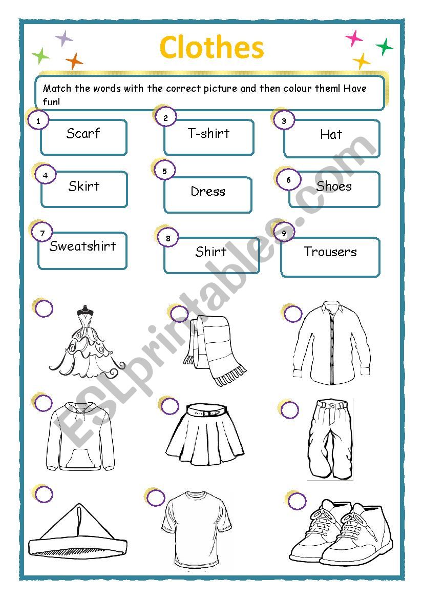 Clothes vocabulary worksheet