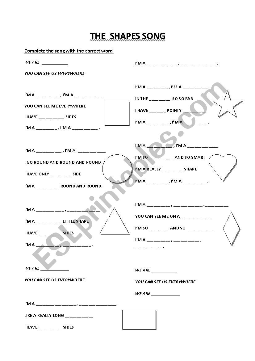 The shapes song  worksheet