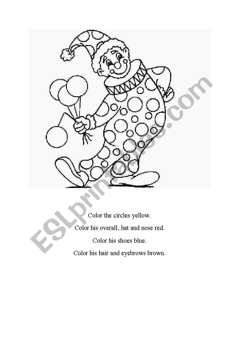 The funny colored clown worksheet
