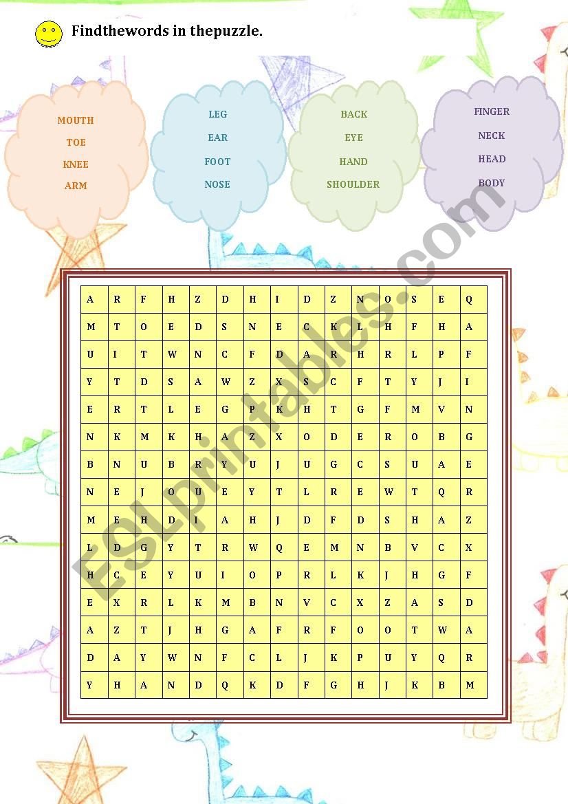 Body Parts Wordsearch Puzzle worksheet