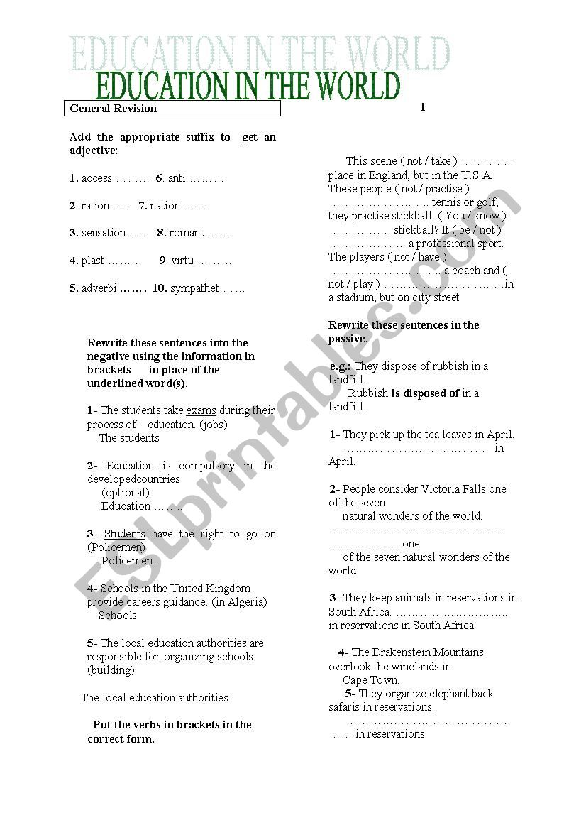 Education in the world worksheet