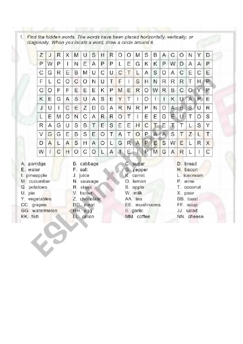 wordsearch  worksheet