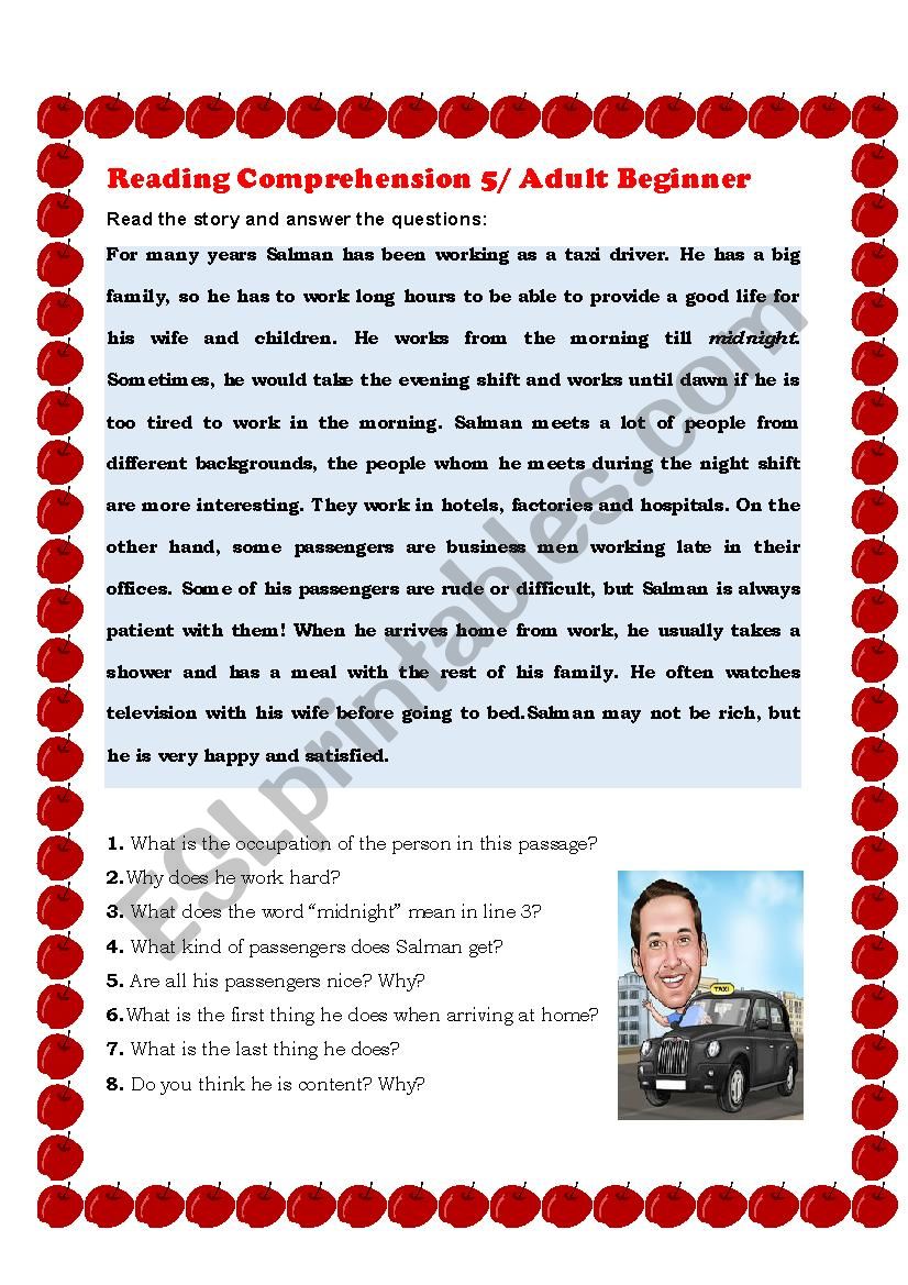 Reading Comprehension 5 worksheet