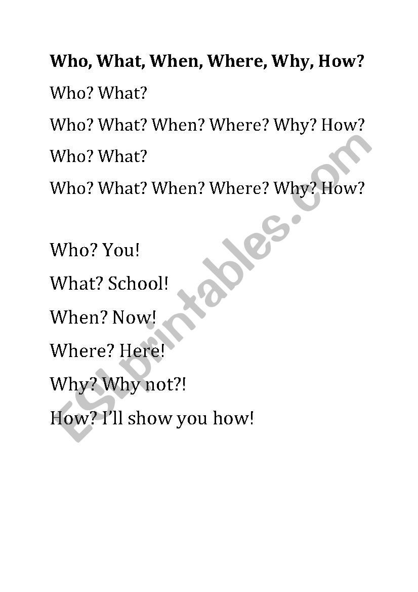 5 WÂ´s and H Posters (Who, What, When, Where, Why, How)