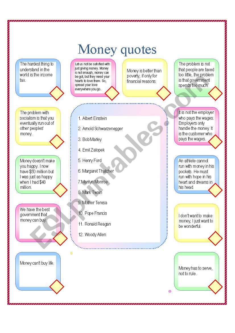 Money quotes worksheet