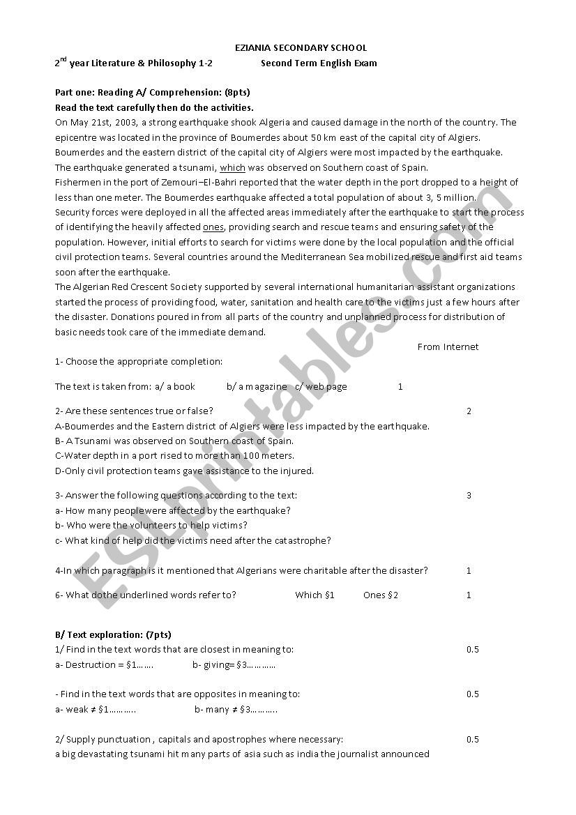 exam no man is an island worksheet