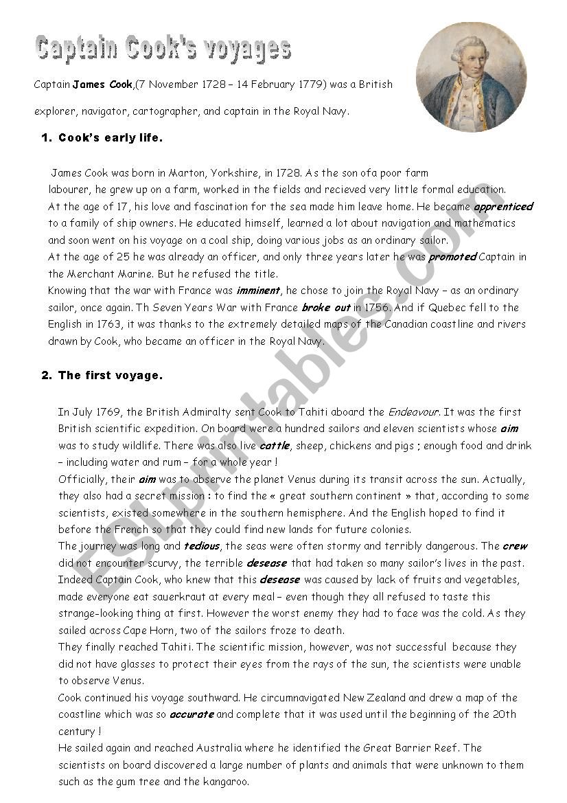 Captain Cooks voyages worksheet