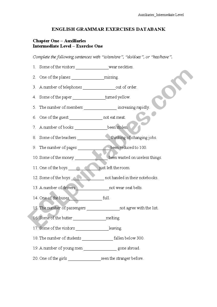 ENGLISH GRAMMAR EXERCISES DATABANK - Modal Verbs Intermediate Level (Key Included)