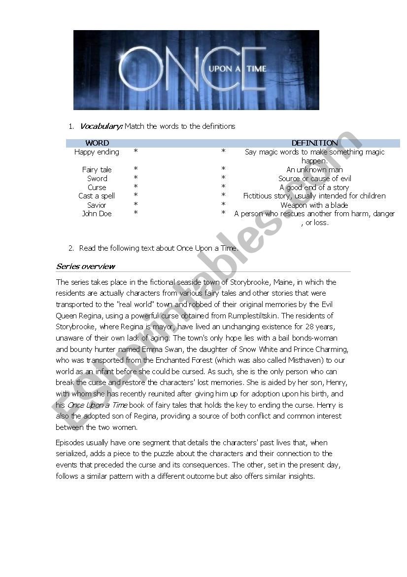 Once Upon a Time - Pilot worksheet