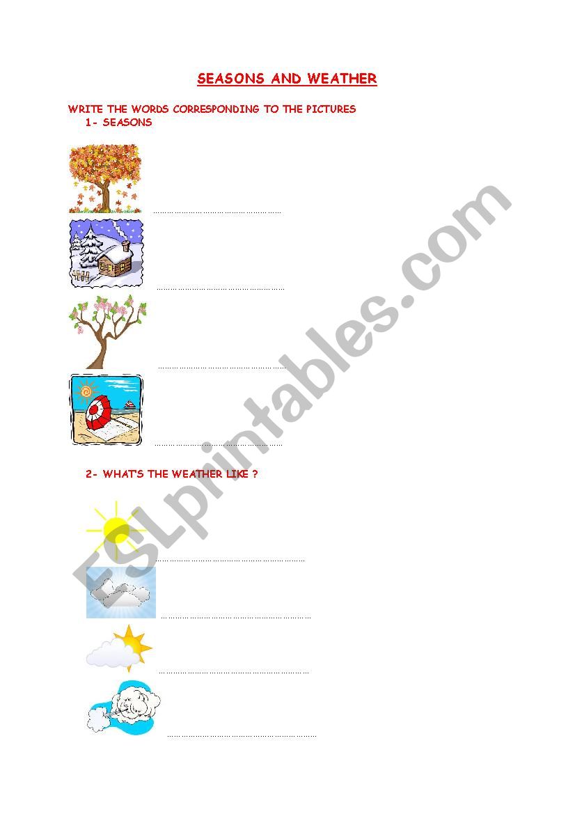 SEASONS ANS WEATHER WORKSHEET worksheet