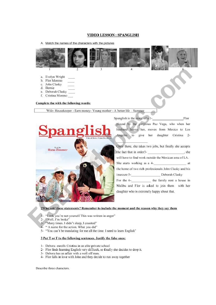 Spanglish worksheet