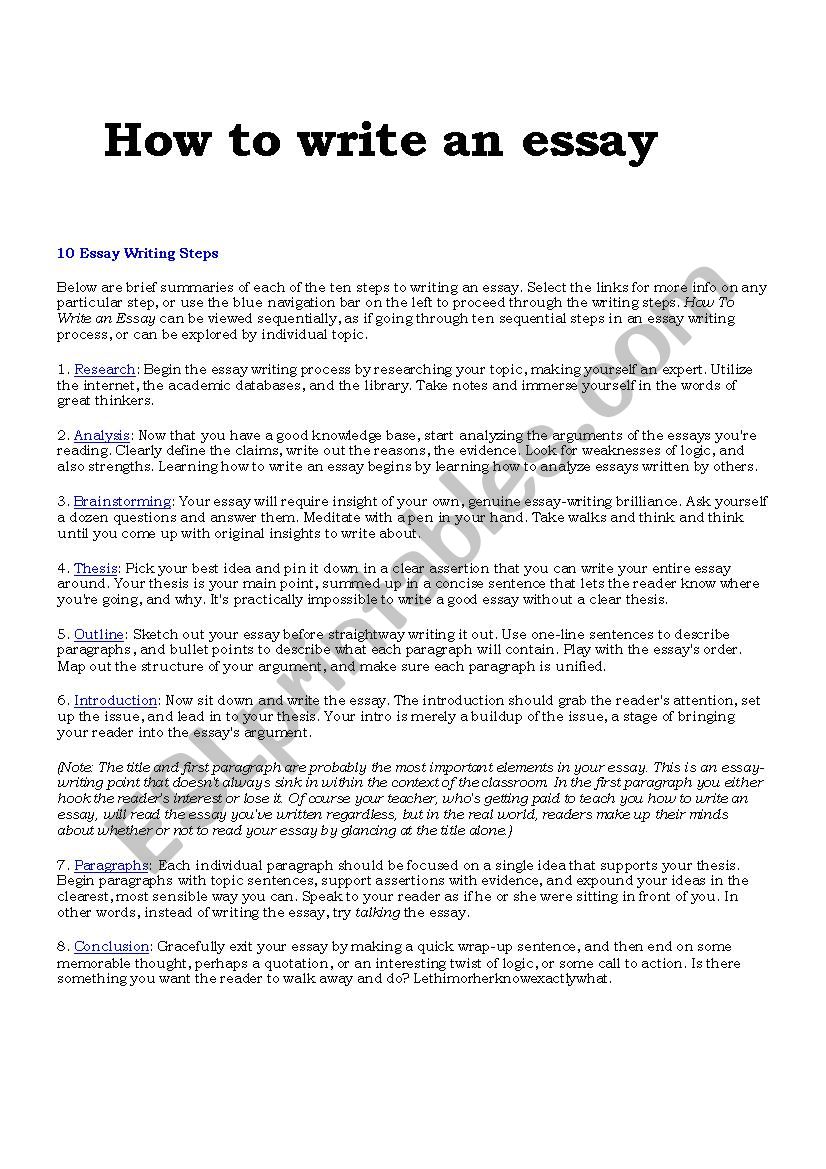 How to write essays worksheet