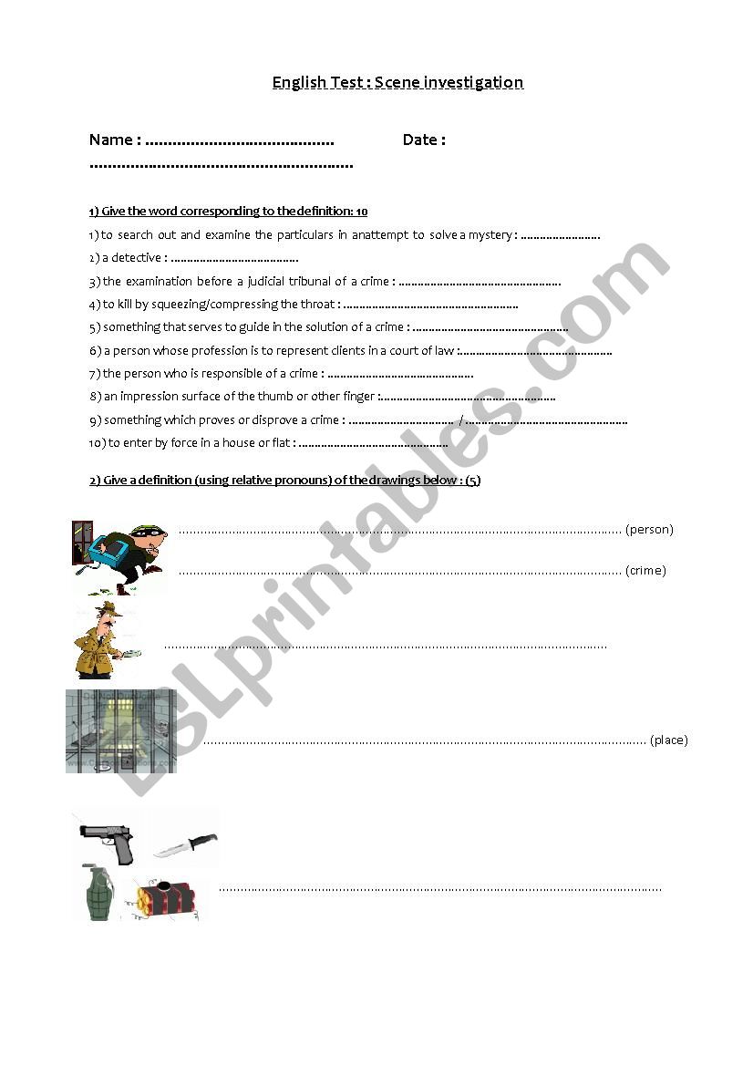 Crime  worksheet