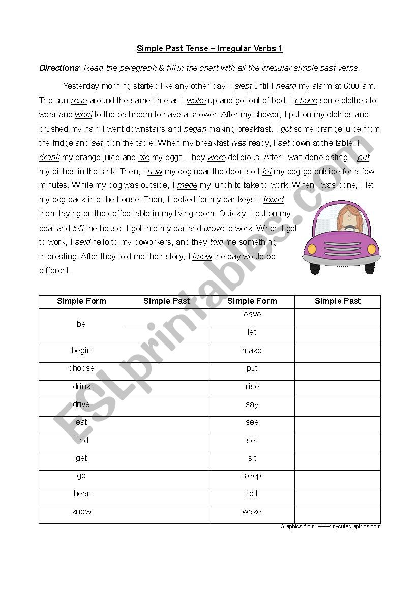 Simple Past Irregular Verbs Group 1