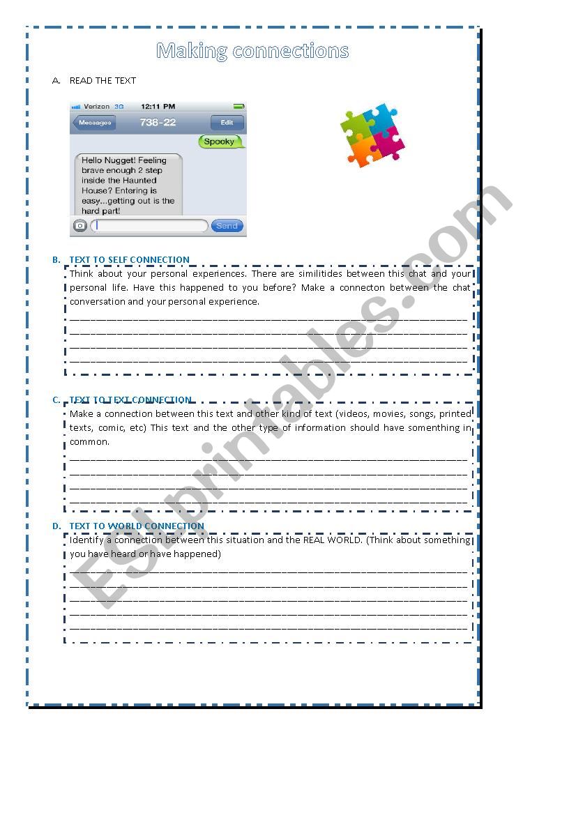 MAKING CONNECTIONS - ESL worksheet by Dayanna Within Text To Self Connections Worksheet