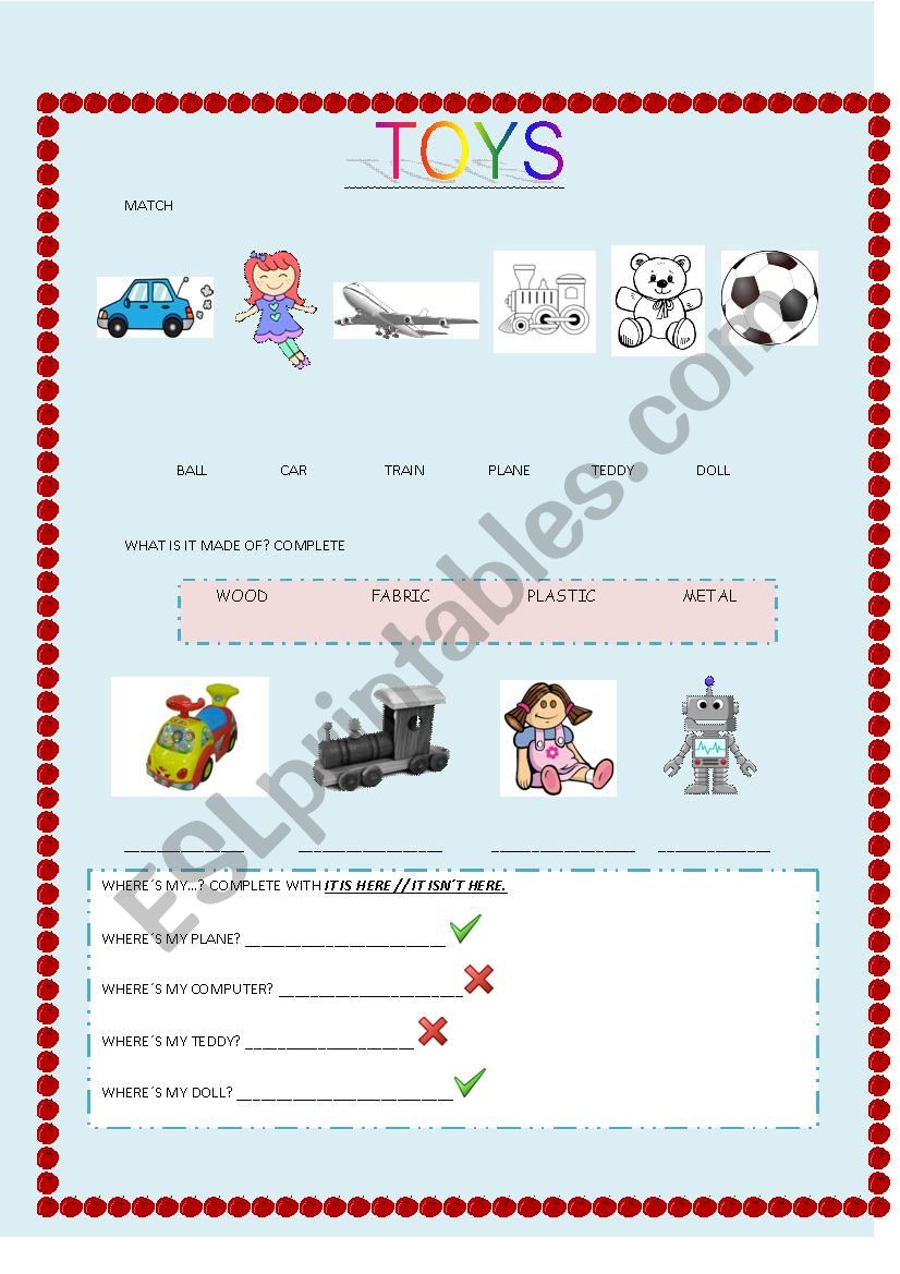 Toys worksheet