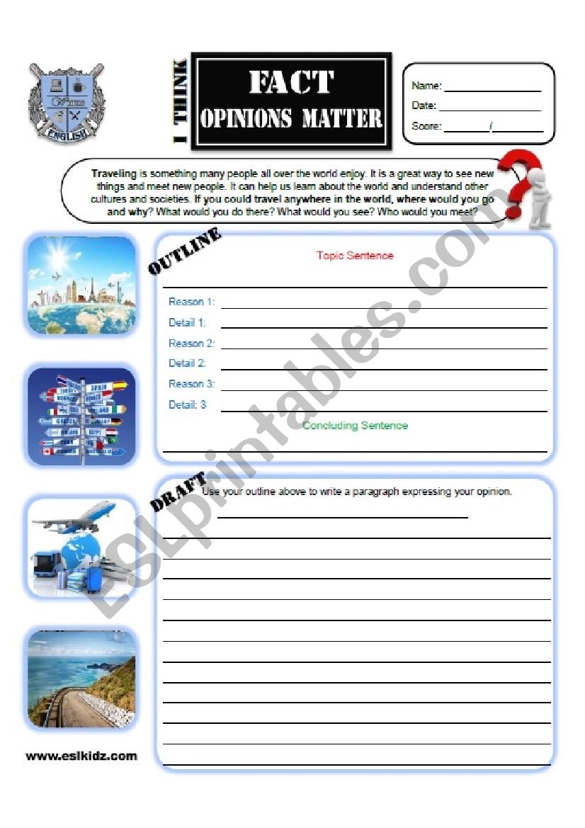 Travel Opinion Writing  worksheet