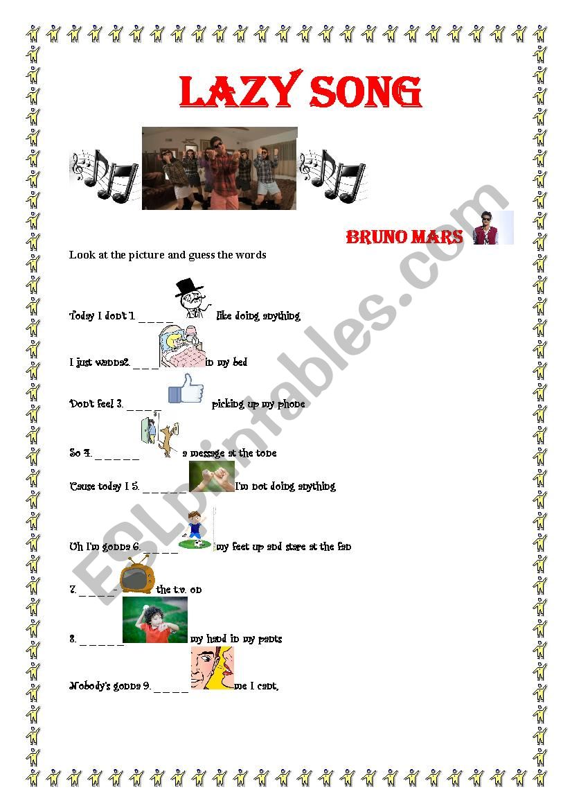 Lazy Song (Present Simple and Verbs) with answers