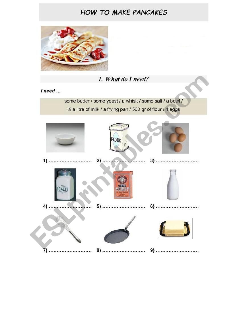 Food. How to make pancakes worksheet