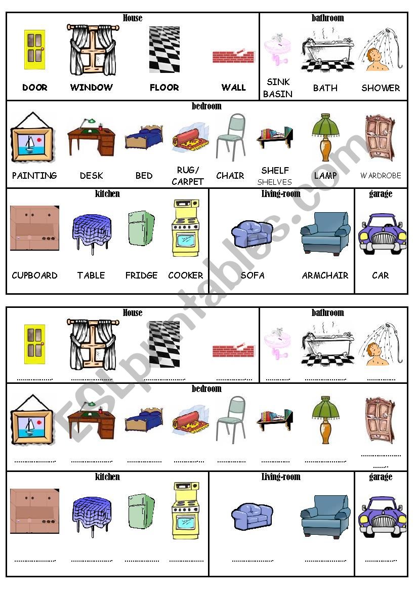 Furniture of the house worksheet