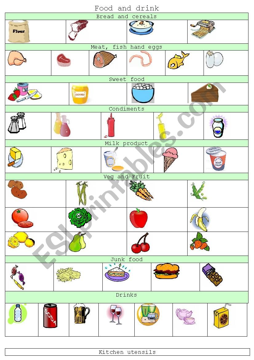 Food and drinks worksheet