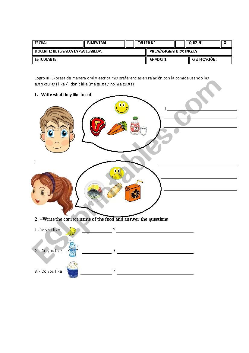 I like/  I dony like  worksheet
