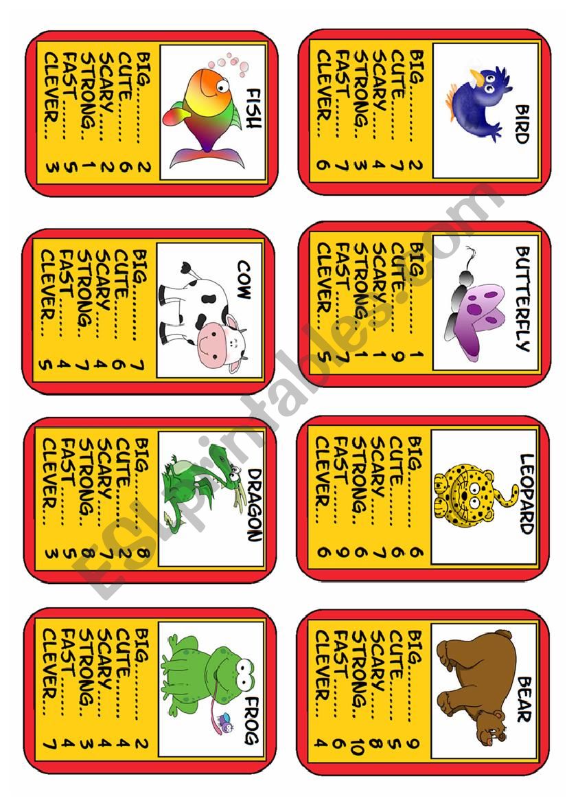 Animal Top Trumps Set 2 of 6, 8 Cards. Simple adjectives. 