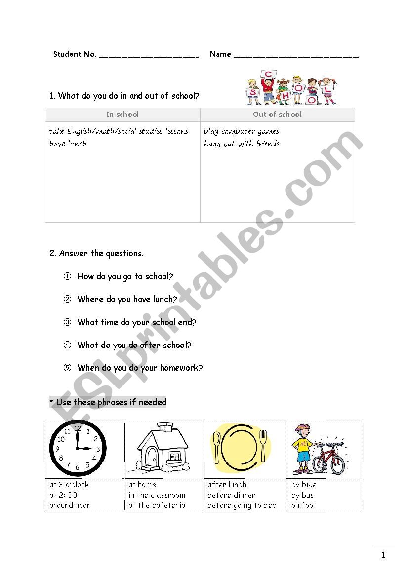 a day at school worksheet