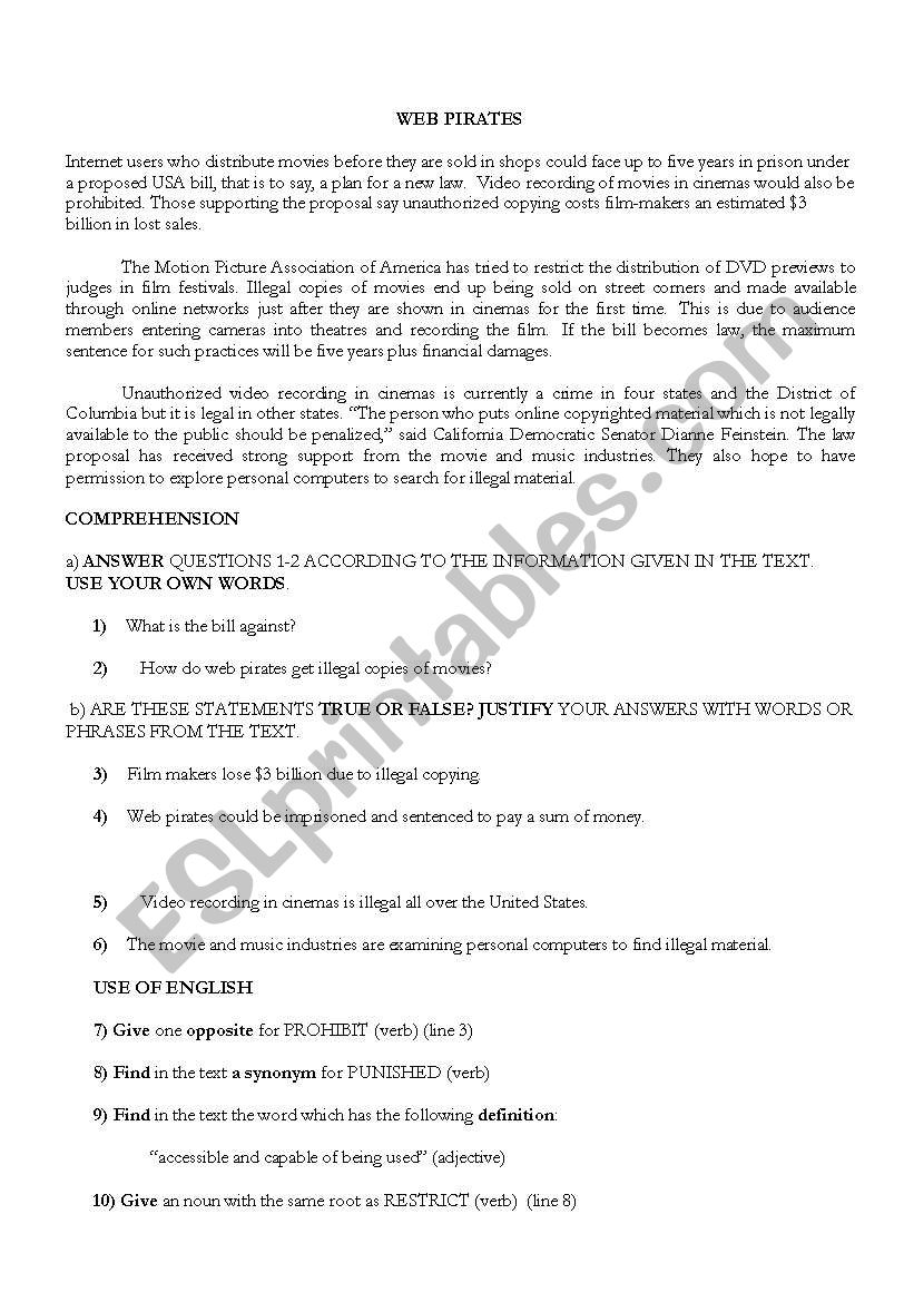 web pirates worksheet