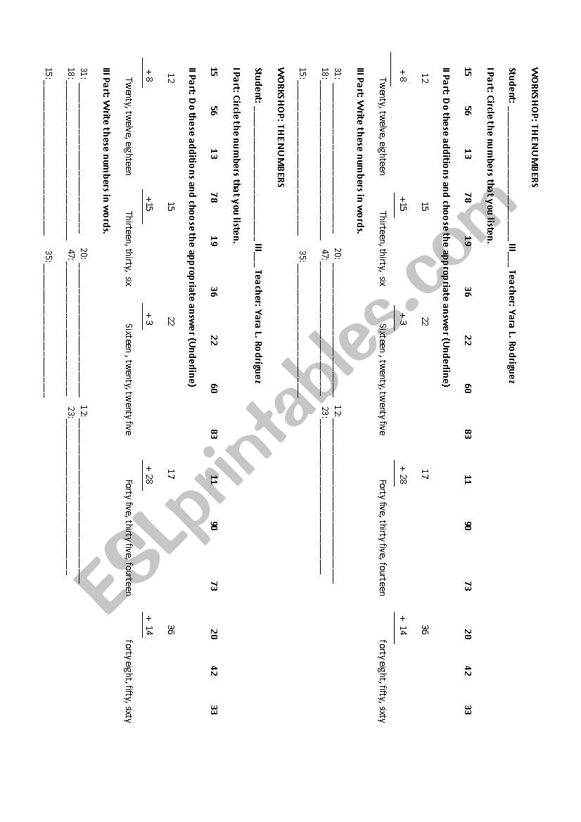 NUMBERS: CLASSWORK  worksheet