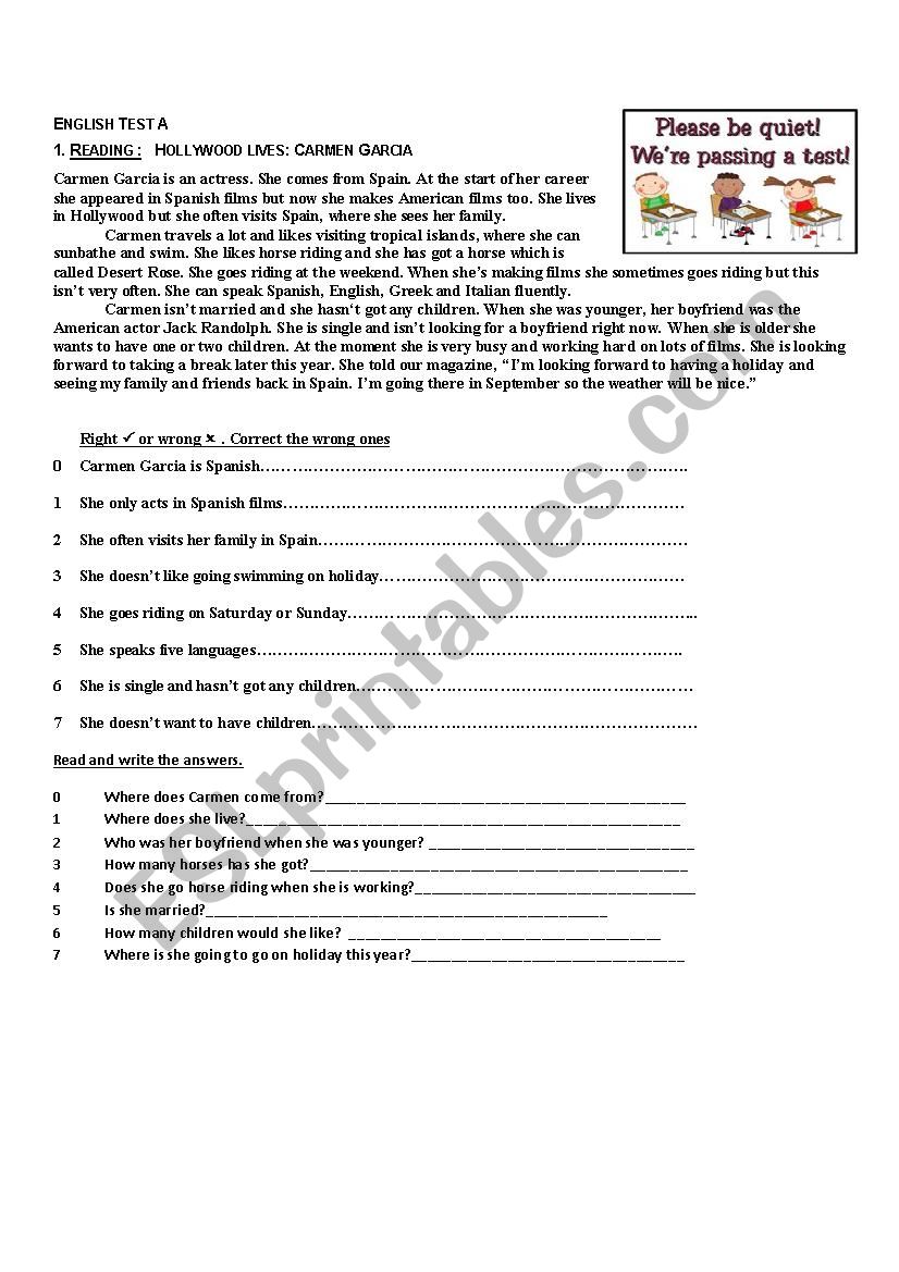 English test A/b worksheet