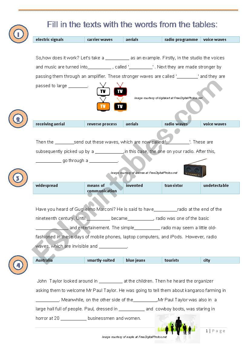 Fill in the gaps - 8 texts worksheet