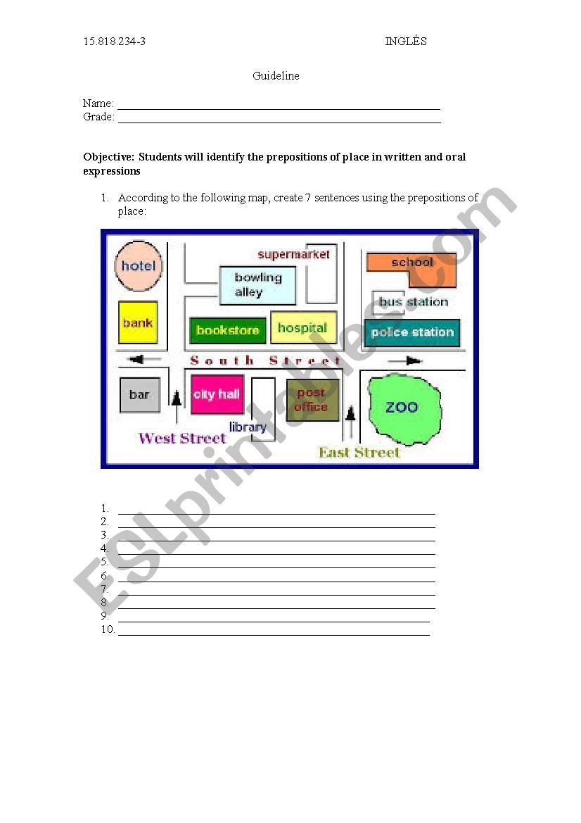 prepositions of place worksheet