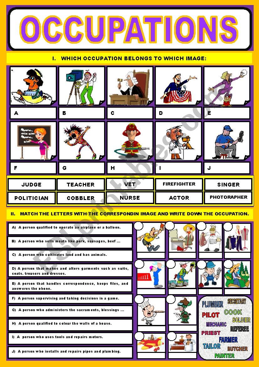 Occupations worksheet