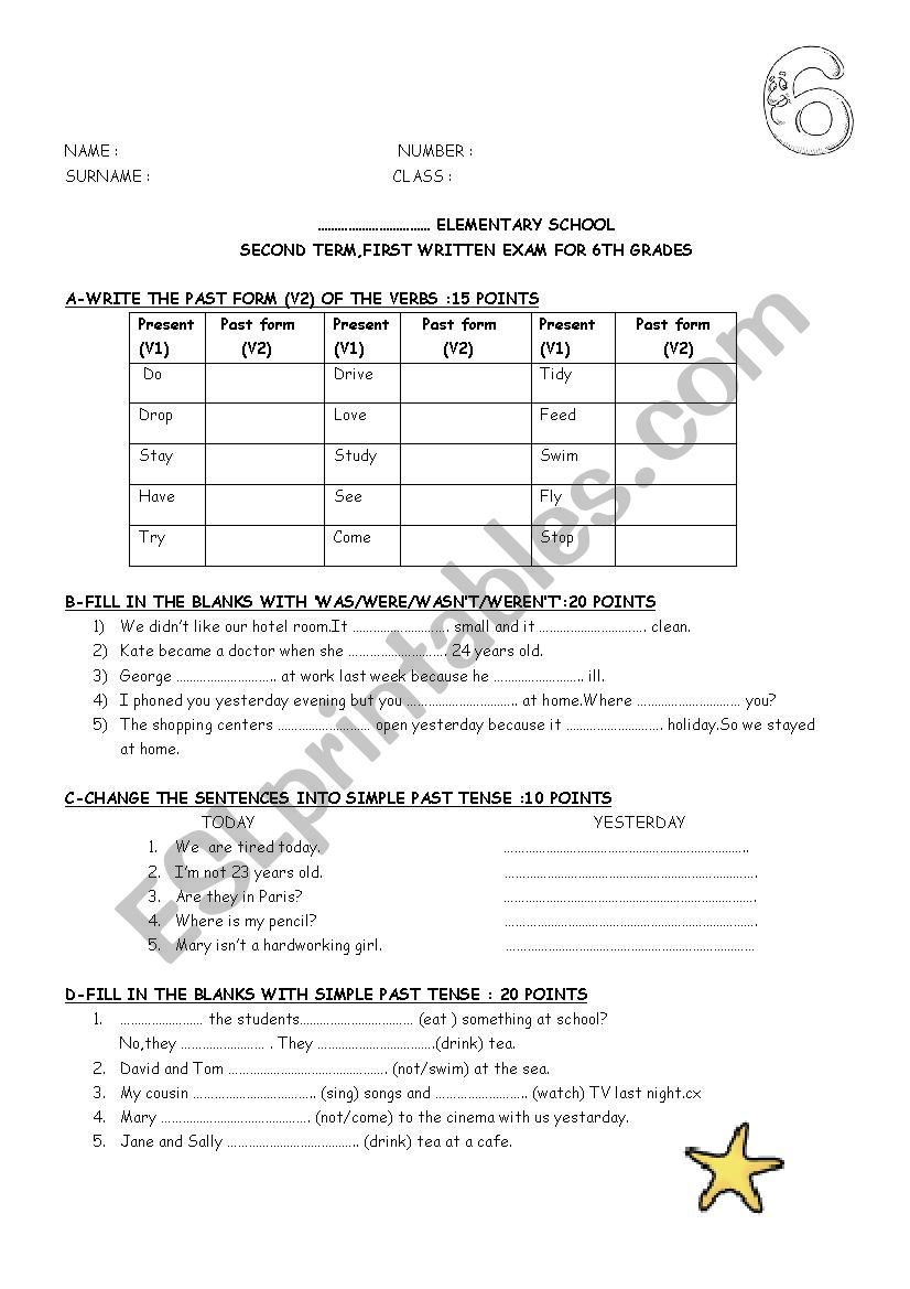 A Simple Revision Test Of Simple Past Tense