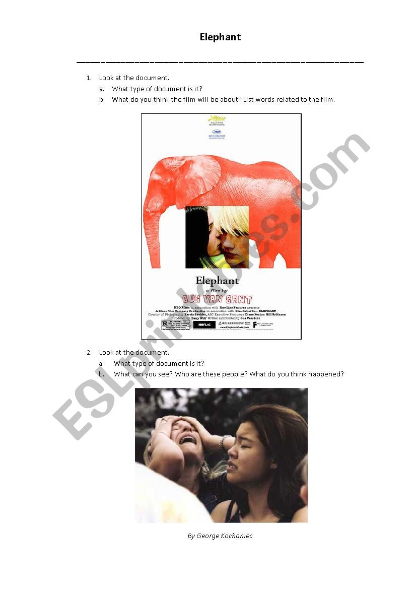 Elephant by Gus Van Sant worksheet