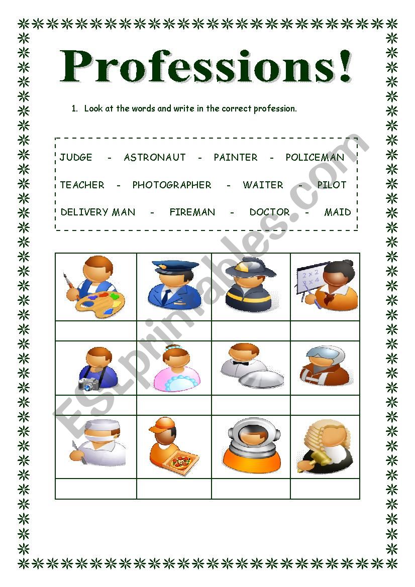 Professions worksheet