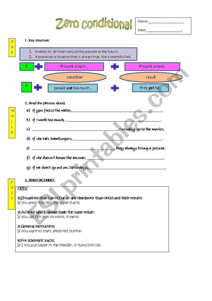 Zero conditional worksheet