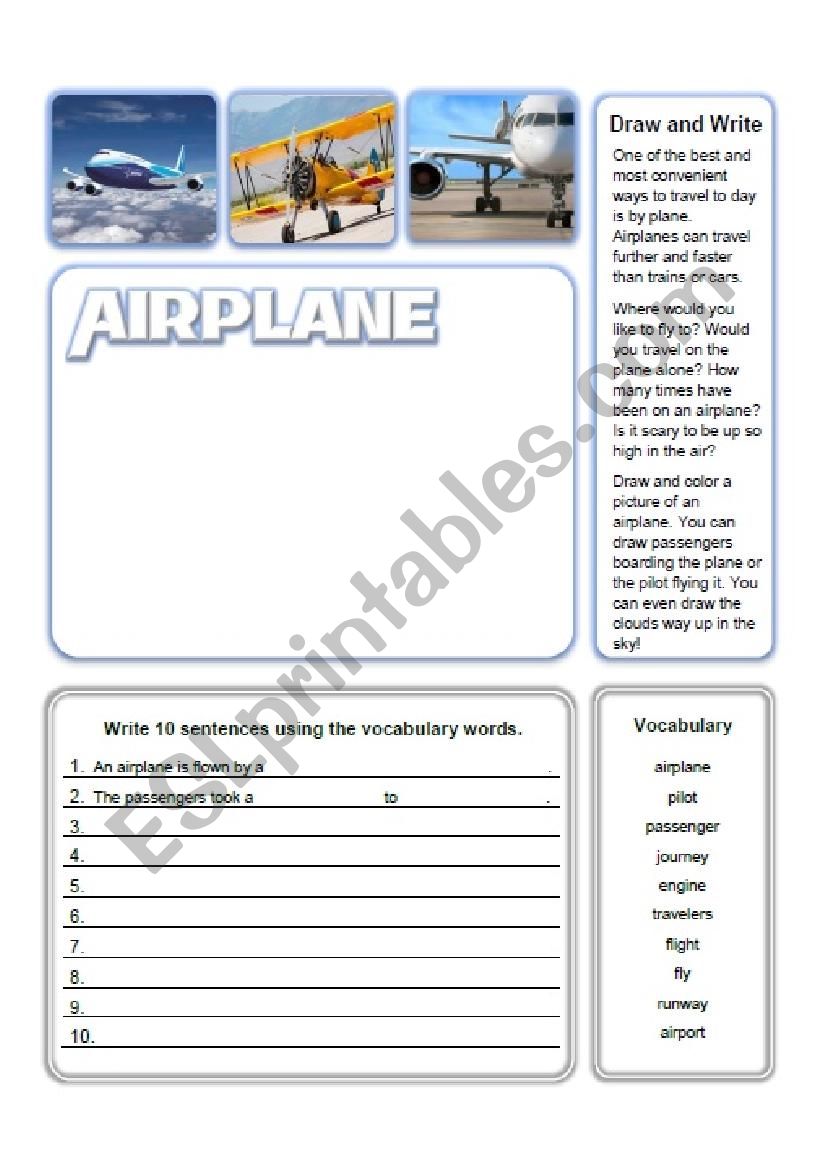 Airplane Write and Draw worksheet