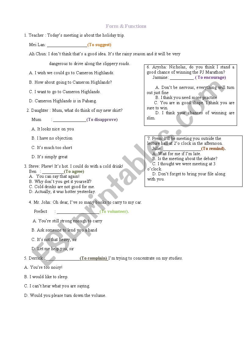 Form & Functions worksheet