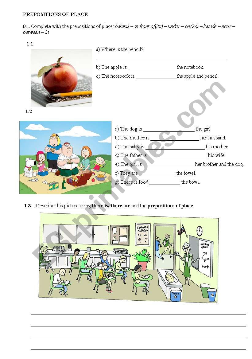 prepositions of place worksheet