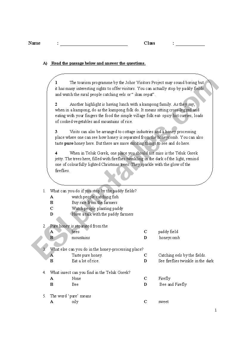 Progressive Test worksheet